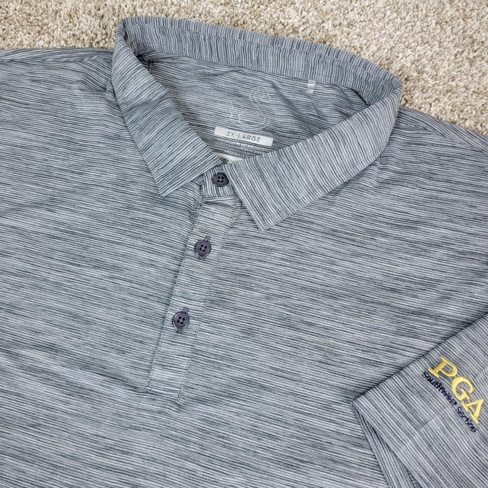 Swannies Golf Mens 2XL Gray‎ Striped Performance Stretch Polo Short Sleeve